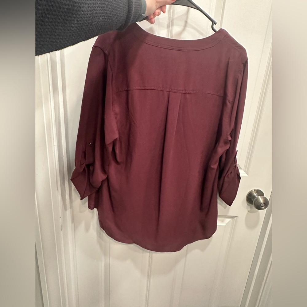 Women's Button-Front Tunic Top - Plum - Picture 4 of 5